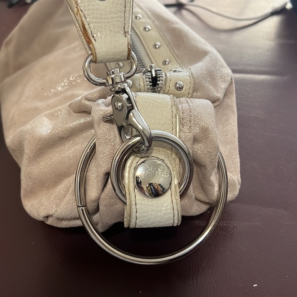 Kathy Van Zeeland Iridescent Cream Hobo With Silver Studs & Hardware EUC - Picture 5 of 8